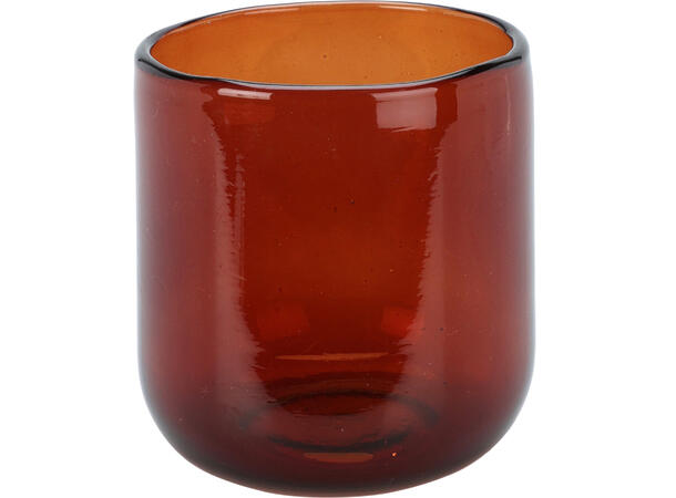 Telysglass amber/peach/brun h:10cm 3ass Munnblåst glass 