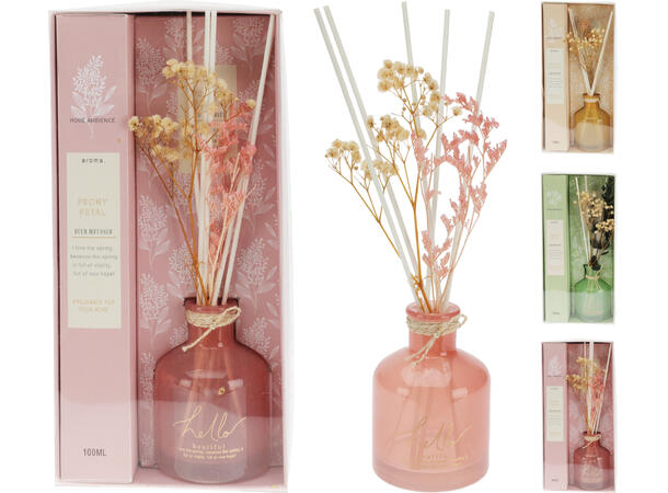 Duftolje glass 6,5x9,5cm 100ml  3asx Appelsinblomst / Peonblad / Friske Urter 
