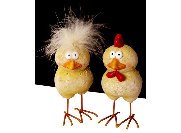 Figur kylling påske lys gul h:12cm 2ass Påskekyling av polyresin med fjær 