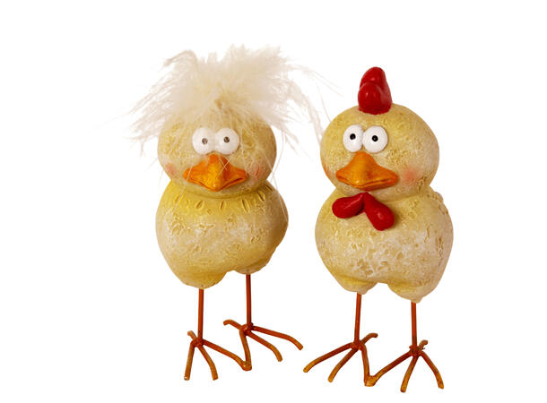 Figur kylling påske lys gul h:12cm 2ass Påskekyling av polyresin med fjær 