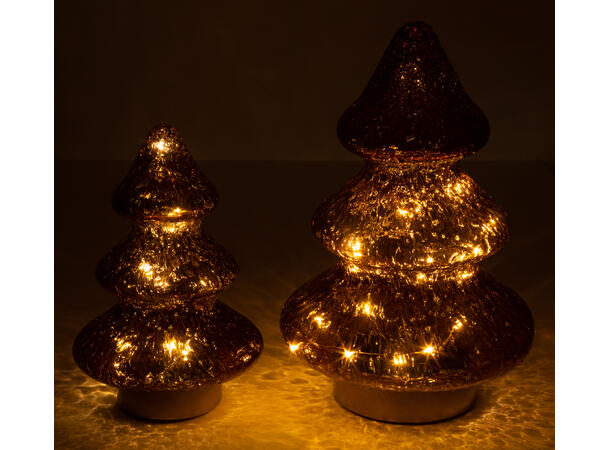 Juletre glass brun knudret 15 LED 28cm Metallbase Batteri 3xAA 