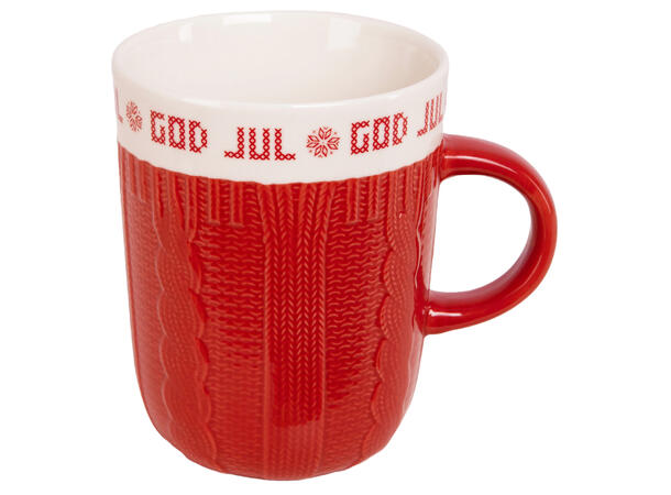Krus keramikk strikk God Jul rød 270gram, 3dl, dia:8/10,5cm h:10,2cm 