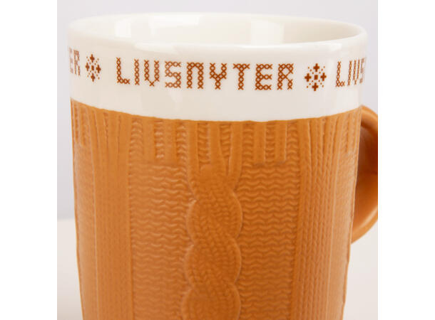 Krus keramikk strikk Livsnyter oker 300ml 270g D:8/10,5cm H:10,2cm 