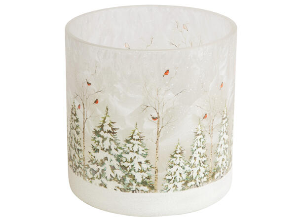 Lysglass frostet skog m/dompapp 15x15cm 