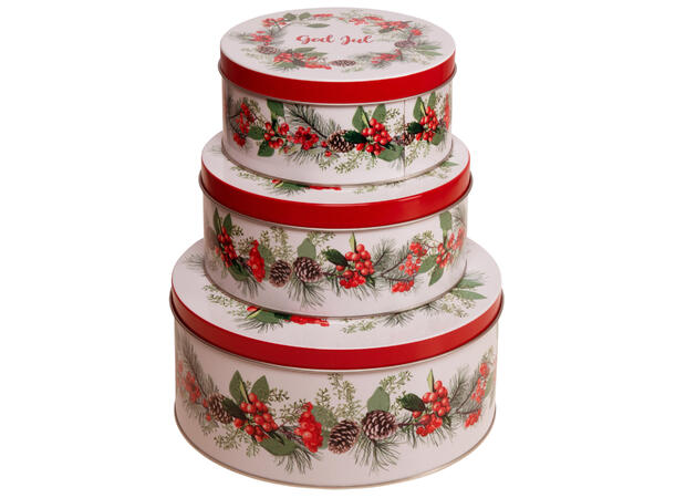 Metallboks Krans God Jul h:6,7,9cm s/3 14x6,5cm 16x7cm 20x9cm 