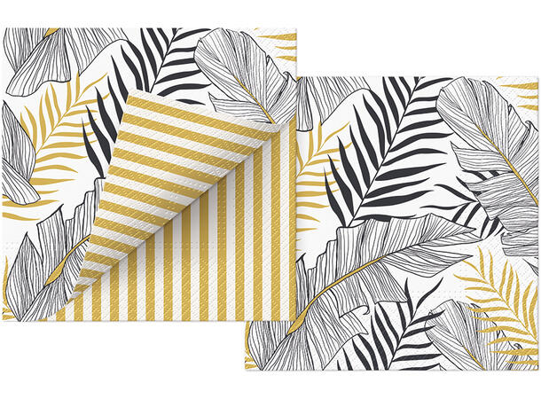 Serviett Exotic Leaves Striper 2-sidig Lunsjserviett 20 stk 3-lags 33x33cm 