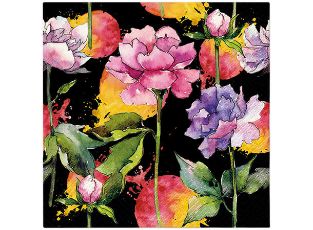 Serviett Nora Flower black Lunsjserviett 20 stk 3-lags 33x33cm 