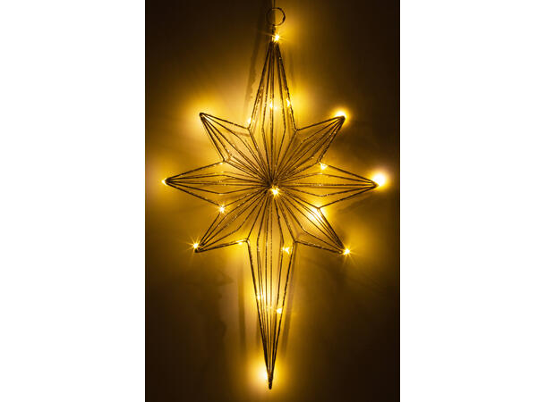 Stjerne metall gull 20 LED-lys 35x60cm 3 meter klar ledning 