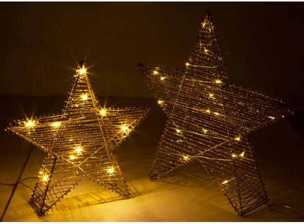 Stjerne stående gull 20 LED-lys 40x39cm Batteri:3xAA Metall gullfargede tråder 