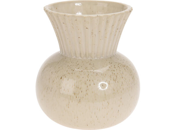 Vase rund beige glanset porselen 14x16cm Vekt:900gram 