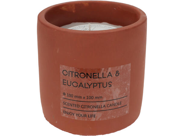 Duftlys terra krukke Citronella 10x10xcm Vekt: 670gram Hvit voks: 170gram 