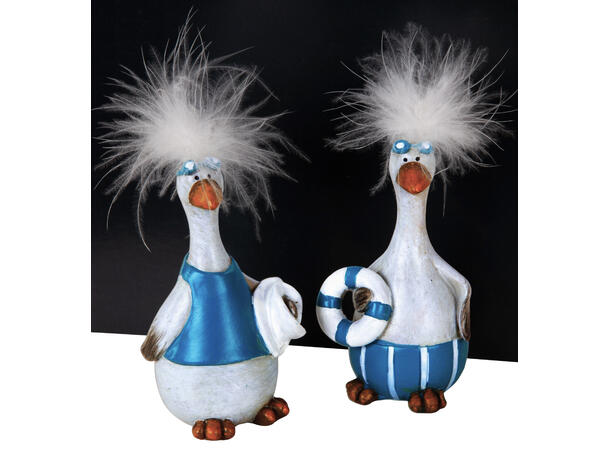 Figur pingvin m/fjær blå/grå h:10cm 2ass 