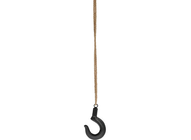 Krok sort metall hampetau d:17cm L:2m Til å henge blomsterpotter etc 