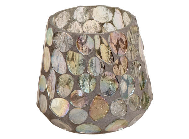 Lysglass dråpe mosaikk sølv m/krem 9x9cm 