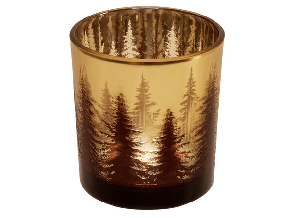 Lysglass gull shiny skogsmotiv 7,3x8cm Lysglass til telys 
