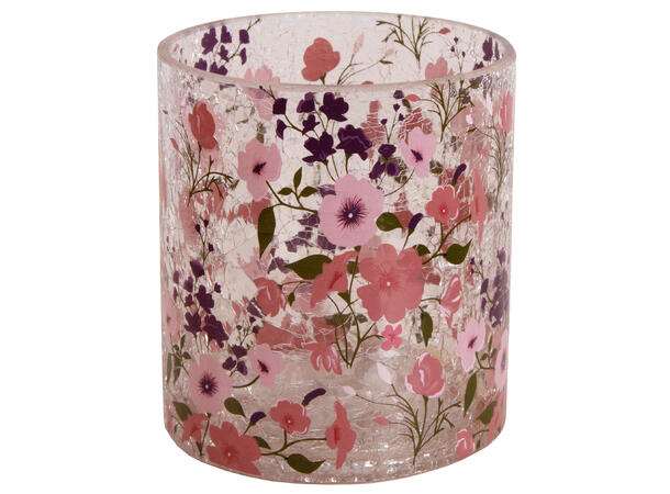 Lysglass krakkelert rosa blomst 9x10cm 
