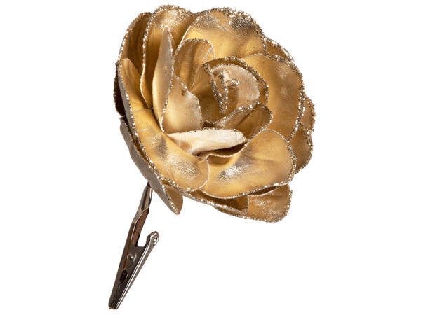 Rose stoff glitter med klype 13x9cm gull 