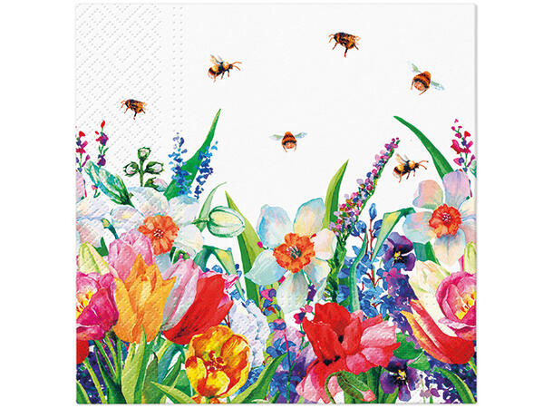Serviett Meadow with Bees Lunsjserviett 20 stk 3-lags 33x33cm 
