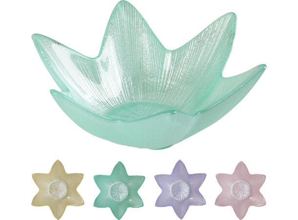 Skål blomst glass 16x4cm 4ass Forpakning: 16stk 