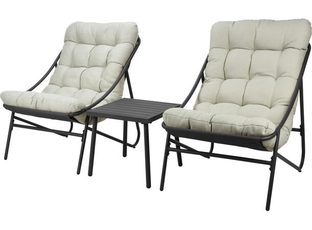 Hagemøbel grå 2 stoler og 1 bord s/3 Stol:66,5x86,5x81,5cm Bord:45x45x42cm 