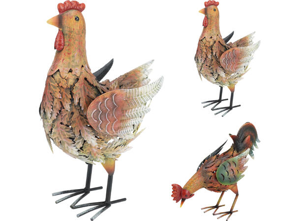 Høne hane metall brun 13x23x34cm 2ass 