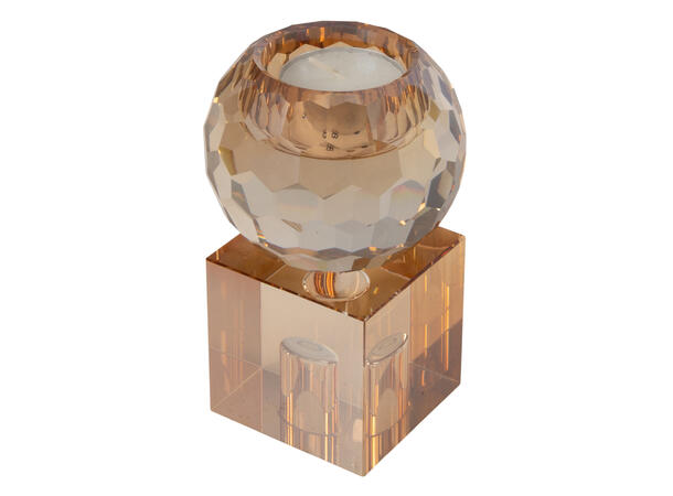 Lysestake krystall amber 8x8x13cm 