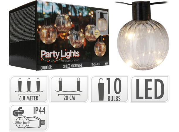 Lyslenke 10 stk 8cm pære varmehvite LED IP44 adapter 5m sort ledning L:180cm 