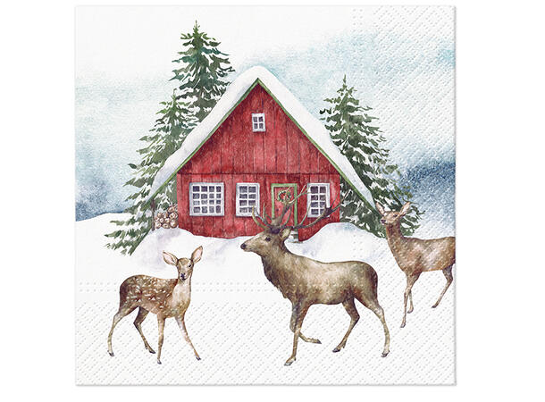 Serviett Red house snow TeteàTete Lunsjserviett 20 stk 3-lags 33x33cm 