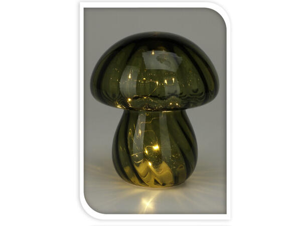 Sopp glass 8 LED brun, grøn, beige, 3ass 13,5x15,5cm Vekt:390gram 3xAAA 