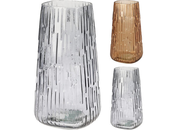 Vase glass koksgrå amber 11x21cm 2ass 