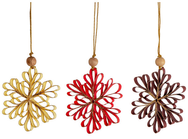 Blomst papir rød/burg/krem 10cm s/3ass Med treperle og glitter 