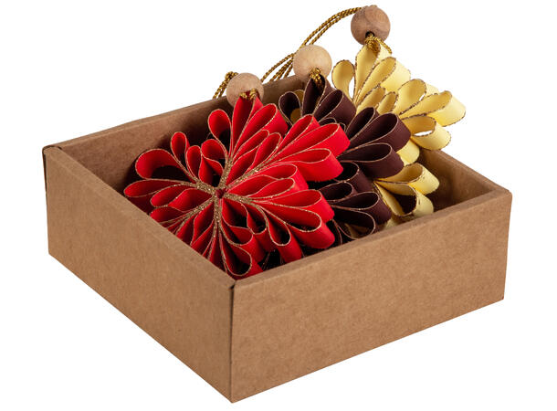 Blomst papir rød/burg/krem 10cm s/3ass Med treperle og glitter 