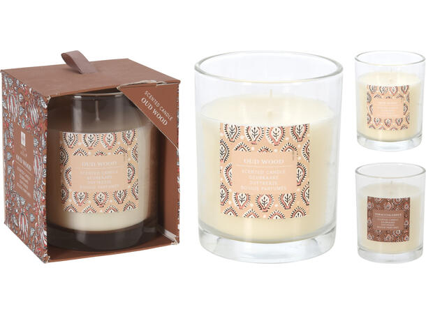 Duftlys i glass Beige/brun 8x8cm 2ass Voksvekt:200gram Aloeduft Tobakksblader 