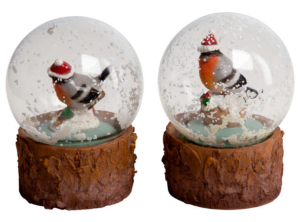 Glasskule Dompapp m/snø 6,5x9cm 2ass 