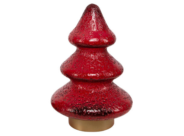 Juletre glass rødt knudret 15 LED 28cm Metallbase Batteri 3xAA 