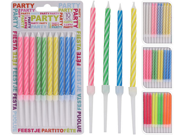 Kakelys partylys 9,5cm 10stk 3ass Lys og holdere 