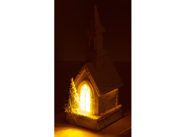 Kirke hvit m/snø 10 LED-lys 14x12x38cm Batteri:3xAA 