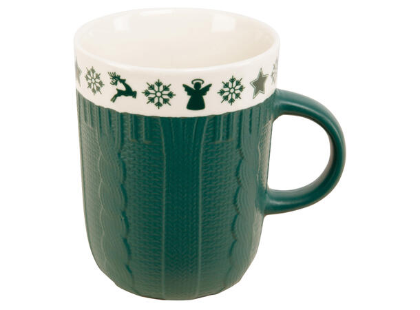 Krus keramikk strikk juledekor grønn 270gram, 3dl, dia:8/10,5cm h:10,2cm 