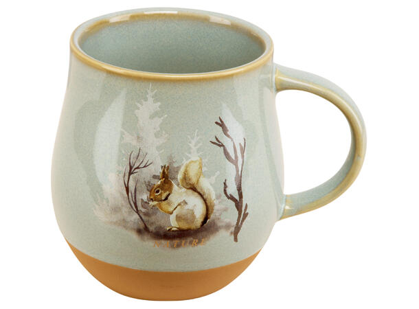 Krus terracotta blågrå ekorn i skog 300ml 350g D:8/13cm H:10cm 