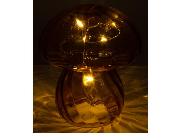Sopp glass amber klar 10 LED 13,5x15,5cm Batteri:2xAAA Vekt:390gram 