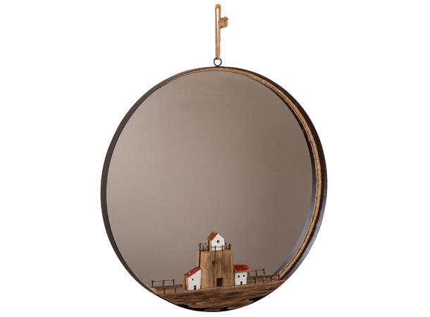 Speil rundt metall med dekor 47x3cm Dekor: Brygge med fyrtårn naust 