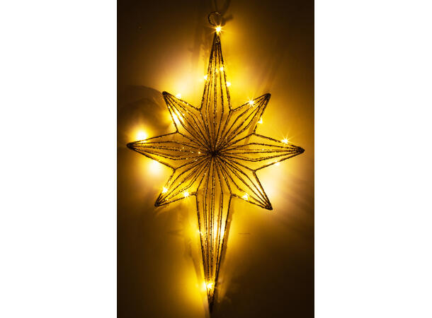 Stjerne metall gull 20 LED-lys 30x50cm 3 meter klar ledning 