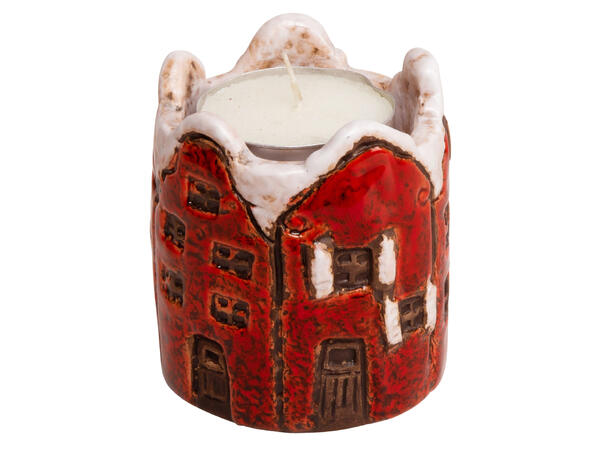 Telysestake keramikk rød/hvit 5,8x6,6cm 