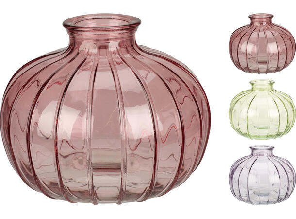 Vase glass 11x9cm 3ass rosa/grønn/lilla Forpakning 24 stk i eske (3assx8stk) 
