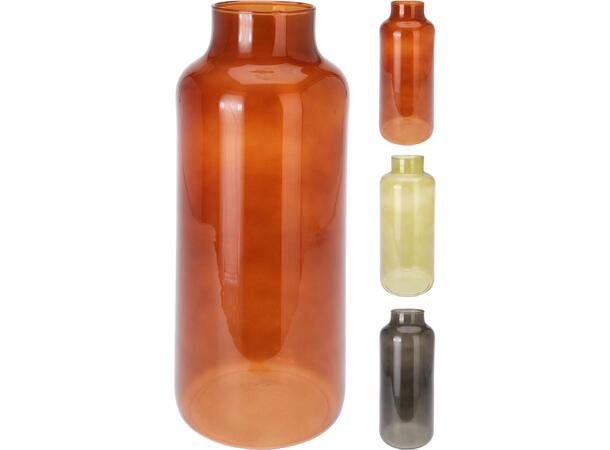 Vase resirkulert glass 14x36cm 3ass Amber,røyksort,rav Vekt:630 gram 