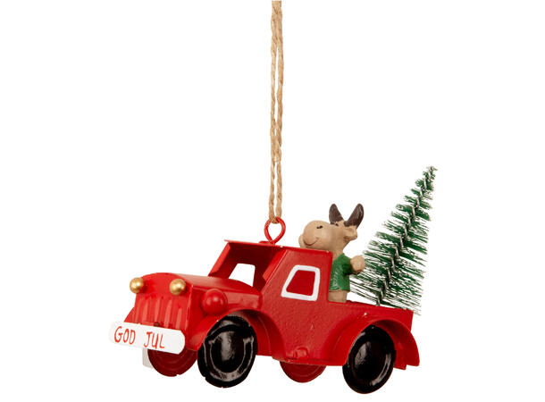 Bil metall God Jul rød elg 10x5x8cm 
