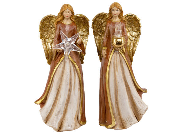 Engel brun gull LED h:19,5cm 2ass Batteri 2xLR44 