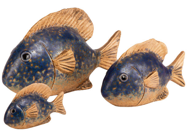 Fisk blå keramikk 9x3,5x5,6cm Forpk 6stk 