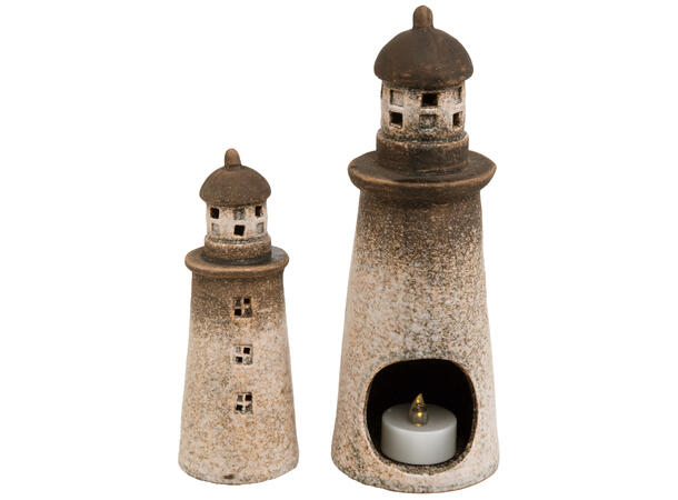 Fyrtårn LED beige keramikk 5,7x15,6cm Display: 12stk Batteri: 2xLR44 inkl. 