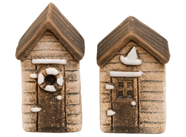 Hus naust beige keramikk 4,5x8cm 2ass Display: 12 stk 
